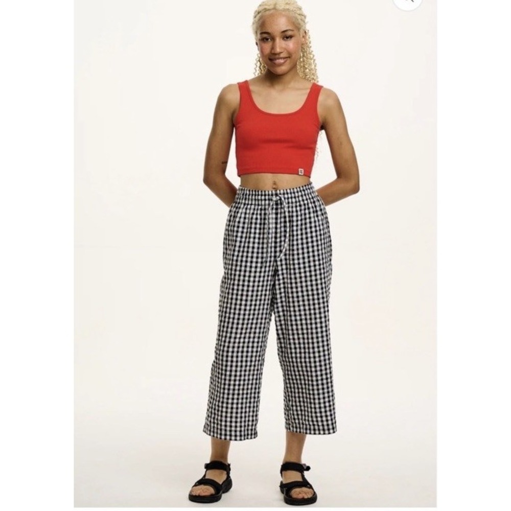 Lucy & Yak Chuck Wide Leg Cropped Culotte Gingham Plaid Pockets Drawstring XL